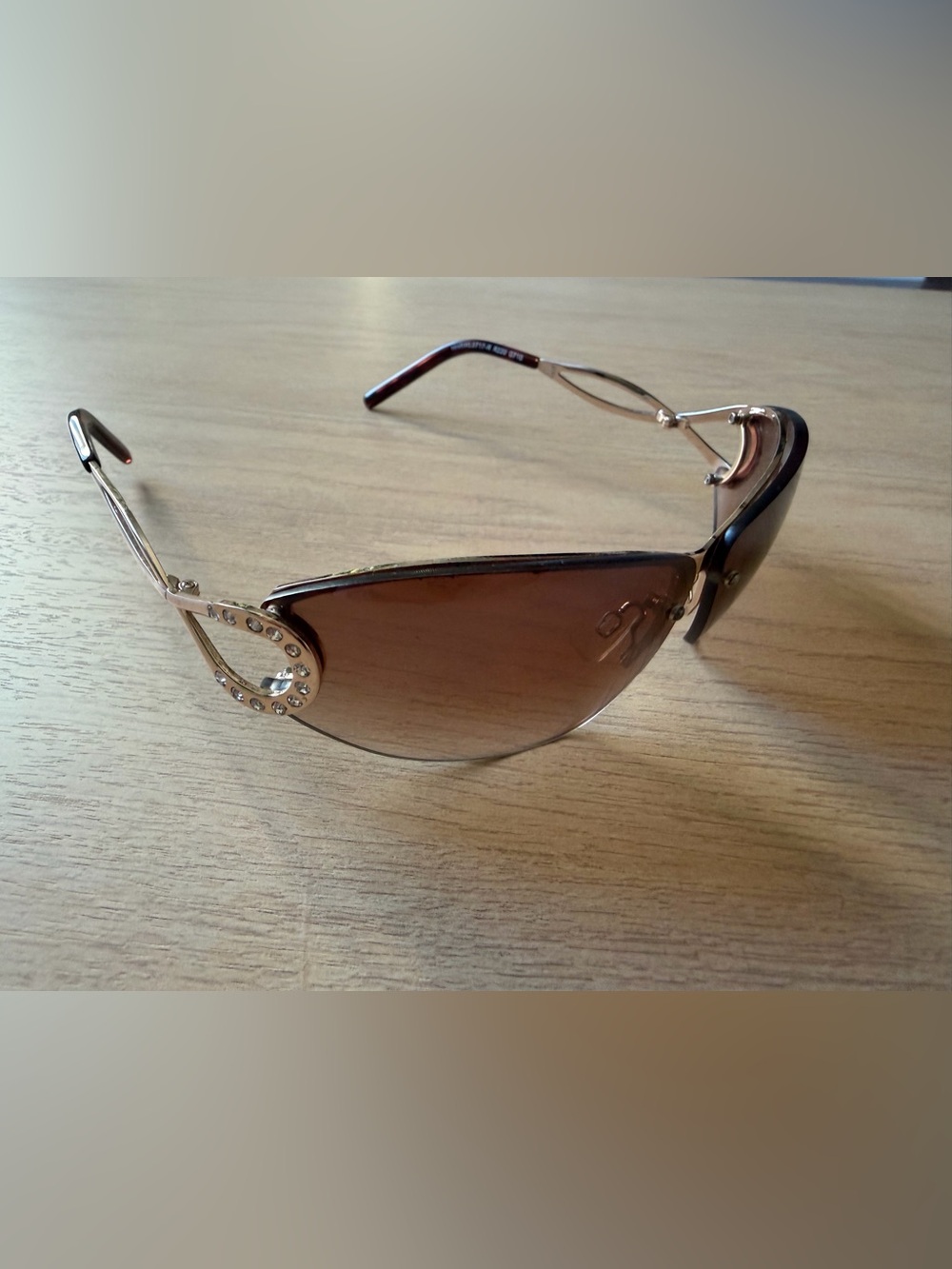 Rocawear Y2K Brown Rimless Sunglasses with Crystal Accents
